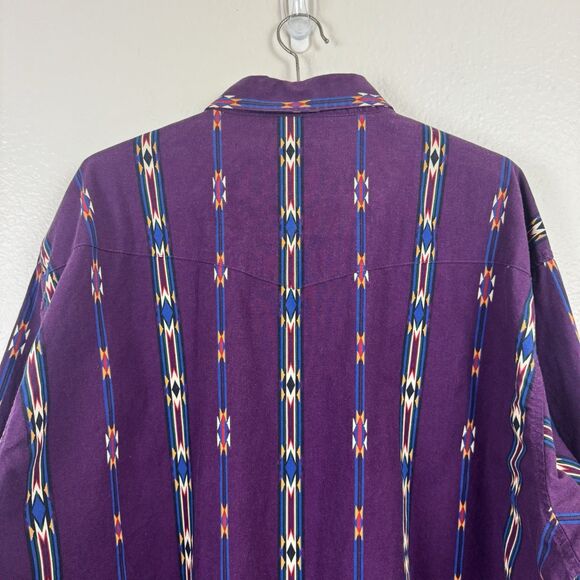 Vintage 90s Wrangler Brushpopper Southwestern Aztec Snap Front Western Shirt 2X - Picture 9 of 16